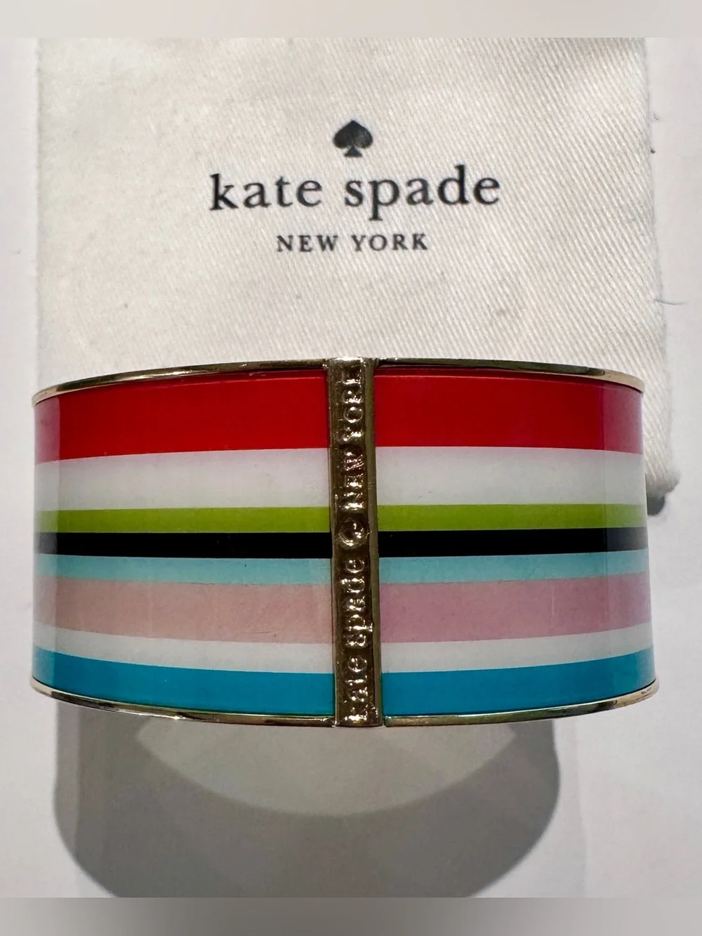 kate spade Multicolor “Beach Stripe” Enamel Bangle with Gold Trim